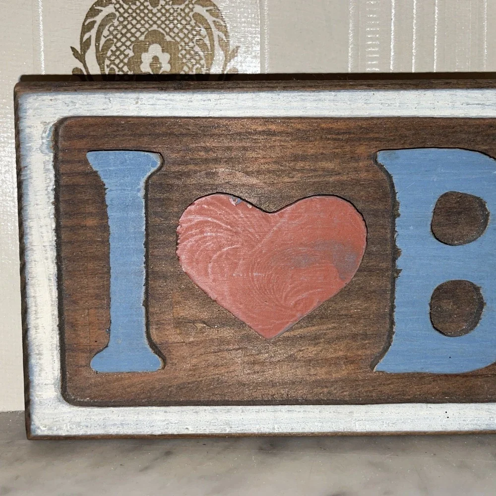 Handmade Wooden Painted Rustic Farmhouse Pet Plaque Sign I Heart Love Bunnies‎